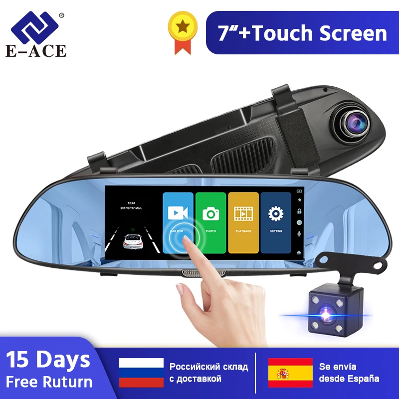 E-ACE Автомобильный видеорегистратор Full HD 1080 P 7,0 дюймов ips сенсорный видеорегистратор камера двойной объектив с камерой заднего вида авто