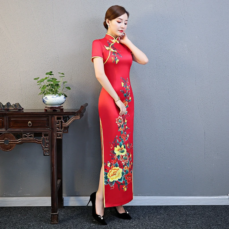 Plus size 5XL custom cheongsam female new autumn large size Slim Chinese dress Improvement Retro dignified long style cheongsam