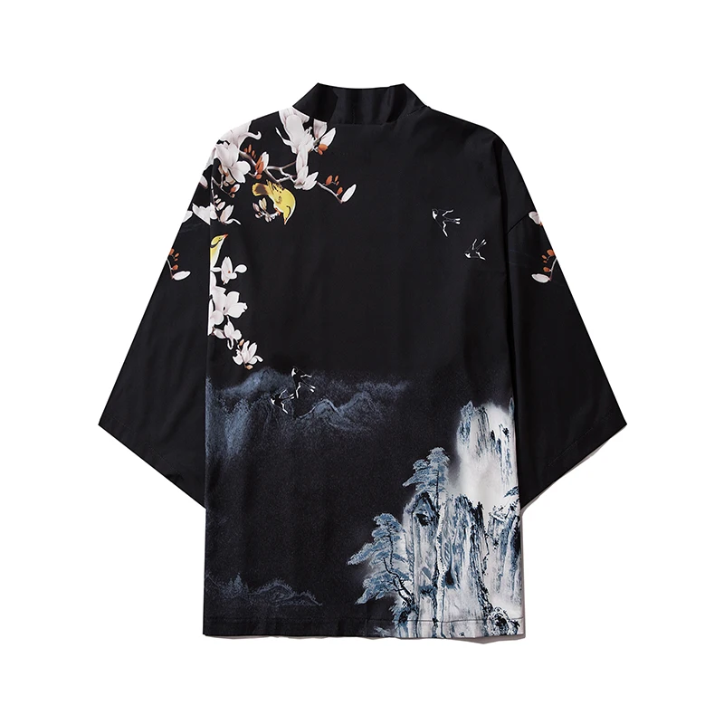 Harajuku Kimono Cosplay Japanese Chinese Style Street Fashion Male and Women Cardigan Blouse Top Haori Obi Asian Clothes