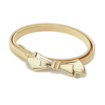 

New Metal Spring Waist Chain Women's Versatile Metal Bow Button Elastic Chain Thin Belt
