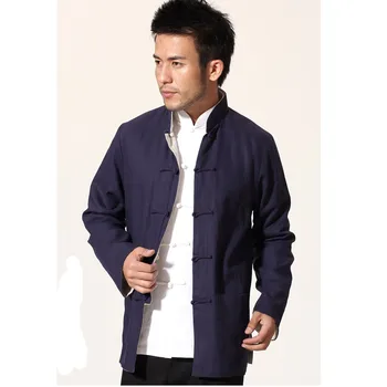 

Navy Blue Beige Novelty Reversible Chinese Men Jacket Cotton Linen Kung Fu Coat Two Side Outwear M L XL XXL XXXL MN20