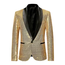 WENYUJH 2019 Autumn Mens Shining Suit One Button Blazer Coat Party Cocktail Sequinl Jacket Men's Large Size Dance Sequin Suit