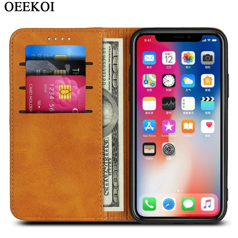 OEEKOI телячья полоса Магнитная защелка Бумажник кожаный чехол для iPhone 11 Pro Max/11 Pro/11/XS Max/XR/X/7 Plus/7/6s Plus/6s/6 Plus/6