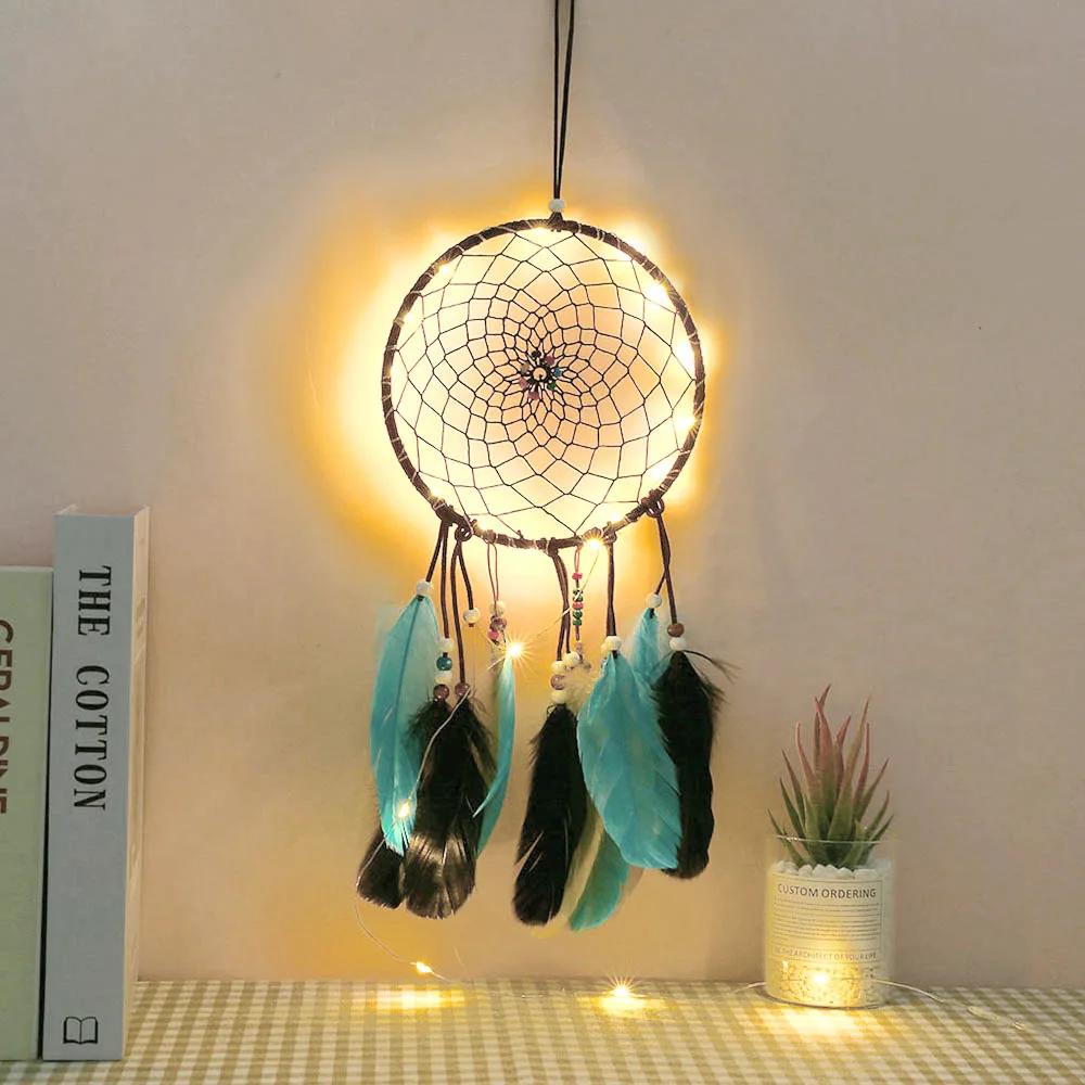 Ловец снов светодиодный светильник Романтический DIY подвесной перо Кружева для