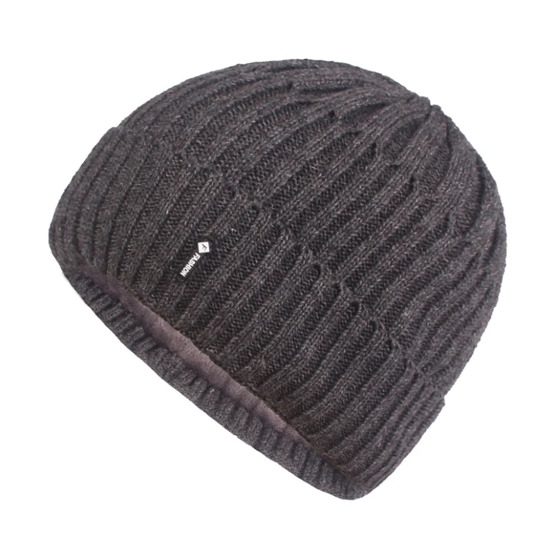 H Hot Universal Outdoor Winter Warm Wool Loose Knit Hat Casual Beanie Hat Velvet Lining Knit Cuff Hat - Color: H