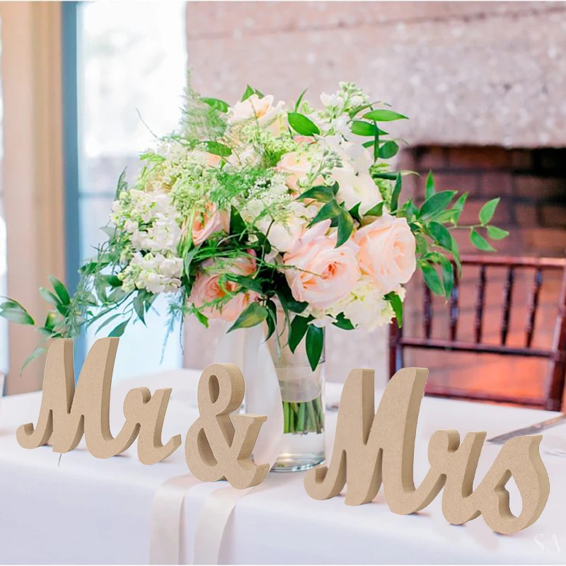 Decoración de con letras de madera de Mr & Mrs, adornos de señal boda, de matrimonio, para el hogar Decoración de mesa, suministros de regalo 8z| | - AliExpress