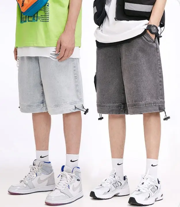 Шорты мужские джинсовые с эластичным поясом модные мешковатые ковбойские