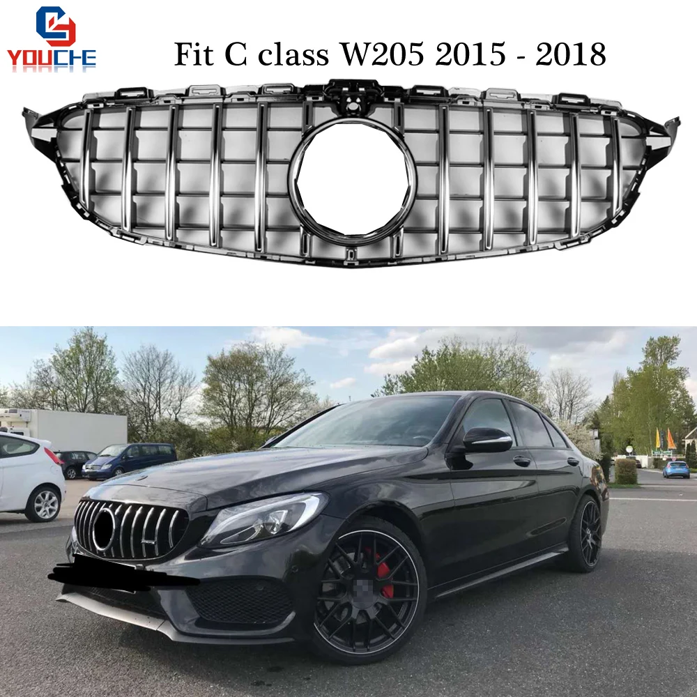 Передняя решетка с камерой W205 GT R Стиль переднего бампера гриль для Mercedes C W205 Sport Edition C180 C200 C250 C300 C350 C400