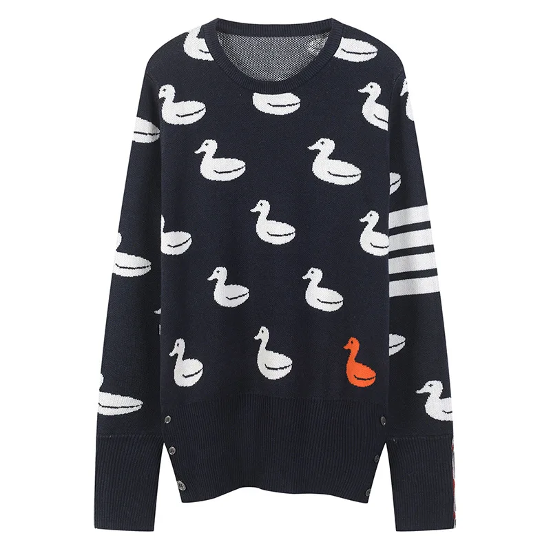

2019 Knitwear Women's British Academy Duck Color Contrast Jacquard Round Neck Bottoming Sweater Trend Pullovers Sweater Women