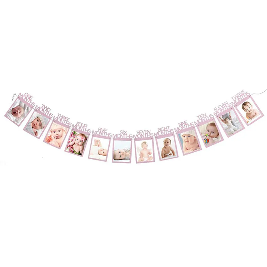 12 месяцы фоторамка баннер Baby 1st декорации с днем рождения Baby Shower 1st для маленьких мальчиков девочек мой первый год вечерние поставки - Цвет: B-3 English