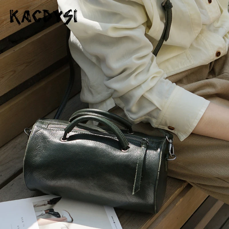 

Genuine Cow Leather Famous Brand Small Women Tote Messenger Satchel Purse Quality Vintage Lady Handbag Boston Cross Shoulder Bag