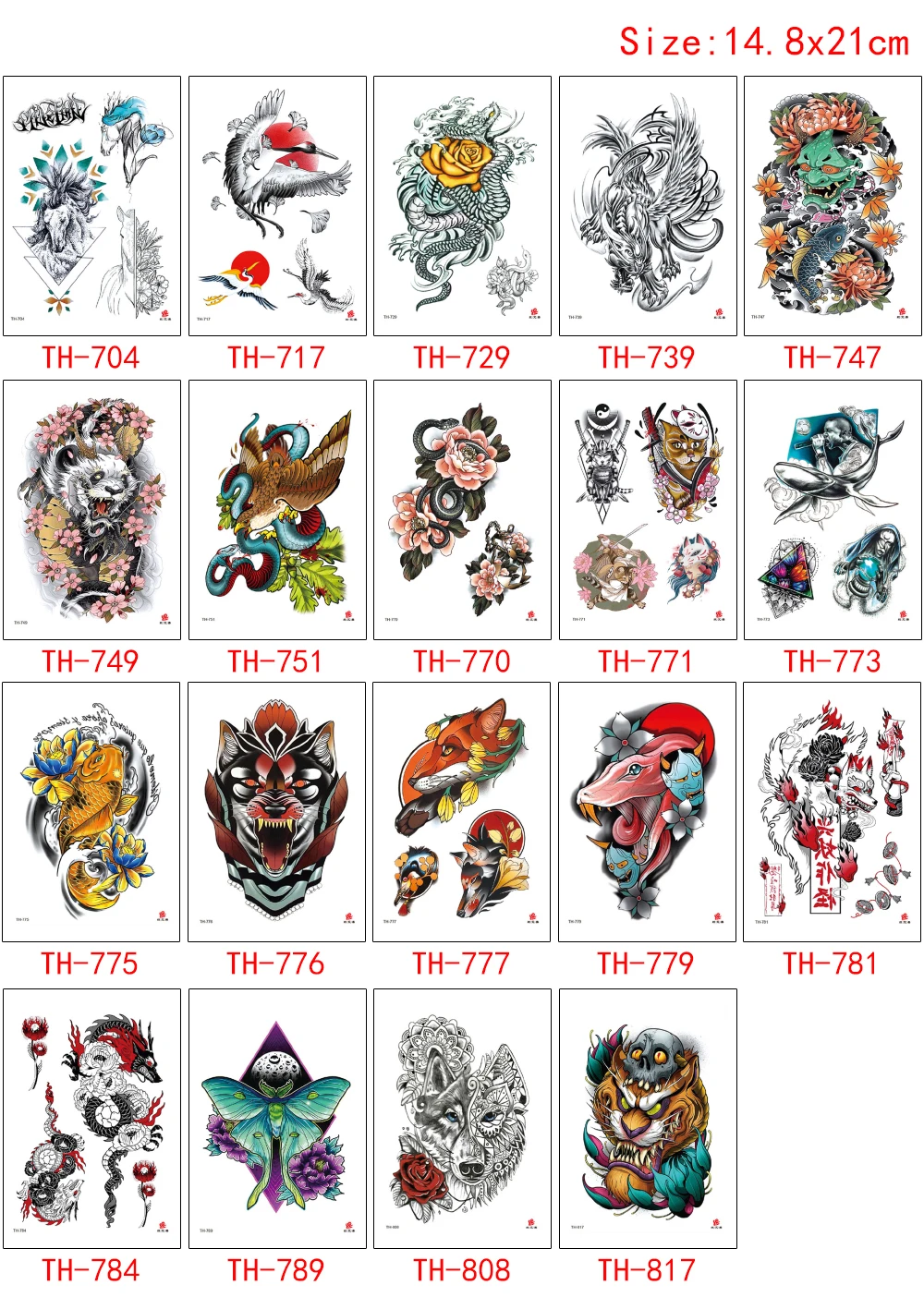 Animal Tattoo Sticker Waterproof Temporary Design Eagle Wolf Snake Fish Whale Decal for Body Art Transfer Tattoo Paper Arms Back (5)
