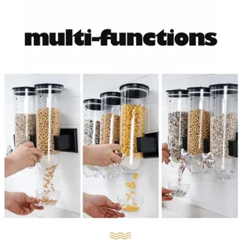 

Wall-Mounted Canister Cereal Dispenser Double Single Dry Food Snack Grain Canister Plastic Storage Food storage