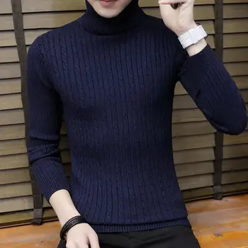 

Men Solid Color Long Sleeve Turtle Neck Pullover Slim Knit Sweater Jumper Top