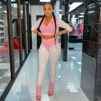 

HAOYUAN Sexy Knit Two Piece Set Women Tracksuit 2020 Spring Clothes Crop Top and Pant Sweat Suits Birthday Outfits Matching Sets