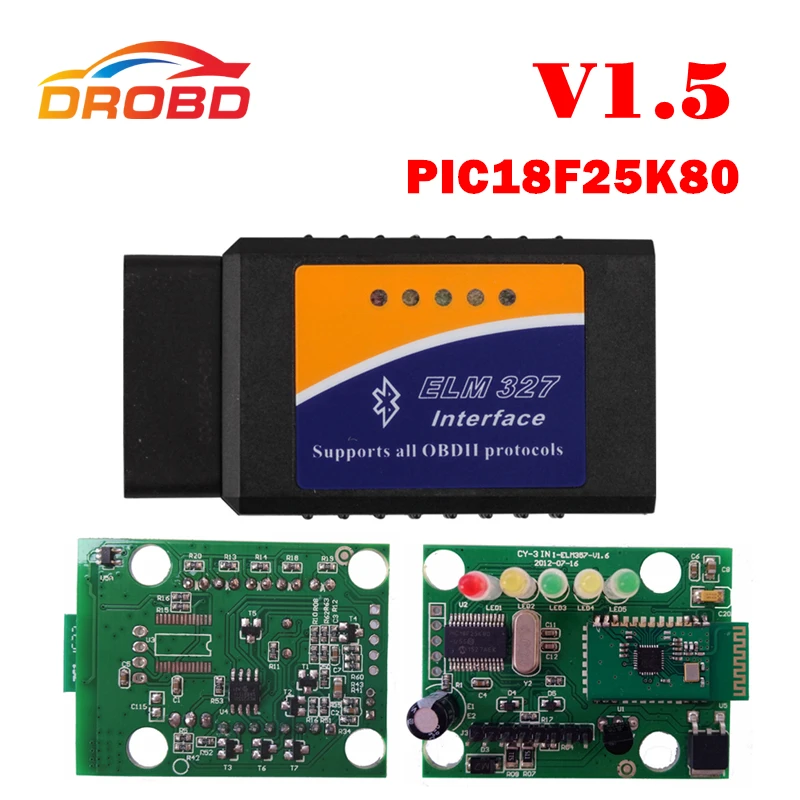 최신 하드웨어 ELM327 V1.5 PIC18F25K80 칩 ELM327 V 1.5 블루투스 안 드 로이드 OBD2 스캐너 진단 도구 ELM 327 OBD-II