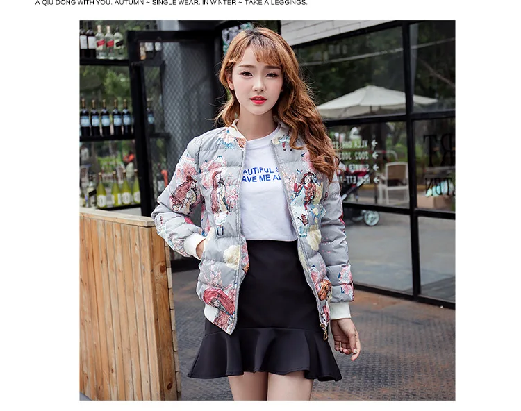 Autumn And Winter New Style Printed Small Cotton-Padded Jacket-Style Cotton-padded Clothes Short Jacket Women's Versatile S