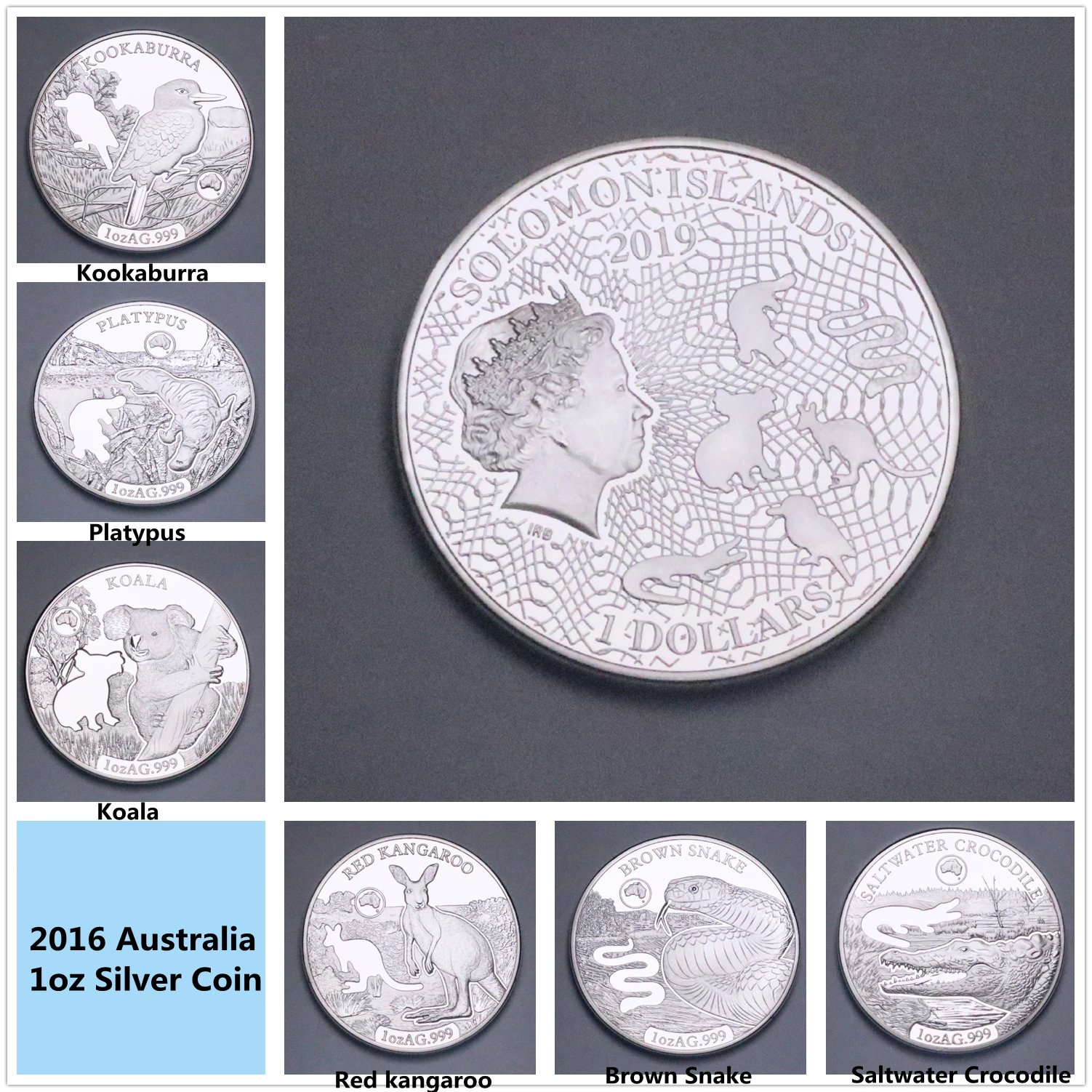 1 2019 Australian Silve (Crocodile + Kookaburra +Brown Snake + Koala + kangaroo + Platypus)|Non-currency Coins| - AliExpress