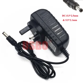 

Black 12V 2A British universal charger 100V / 240C AC to DC 5.5*2.5mm & 5.5*2.1mm Power Adapter for led light bar Monitoring