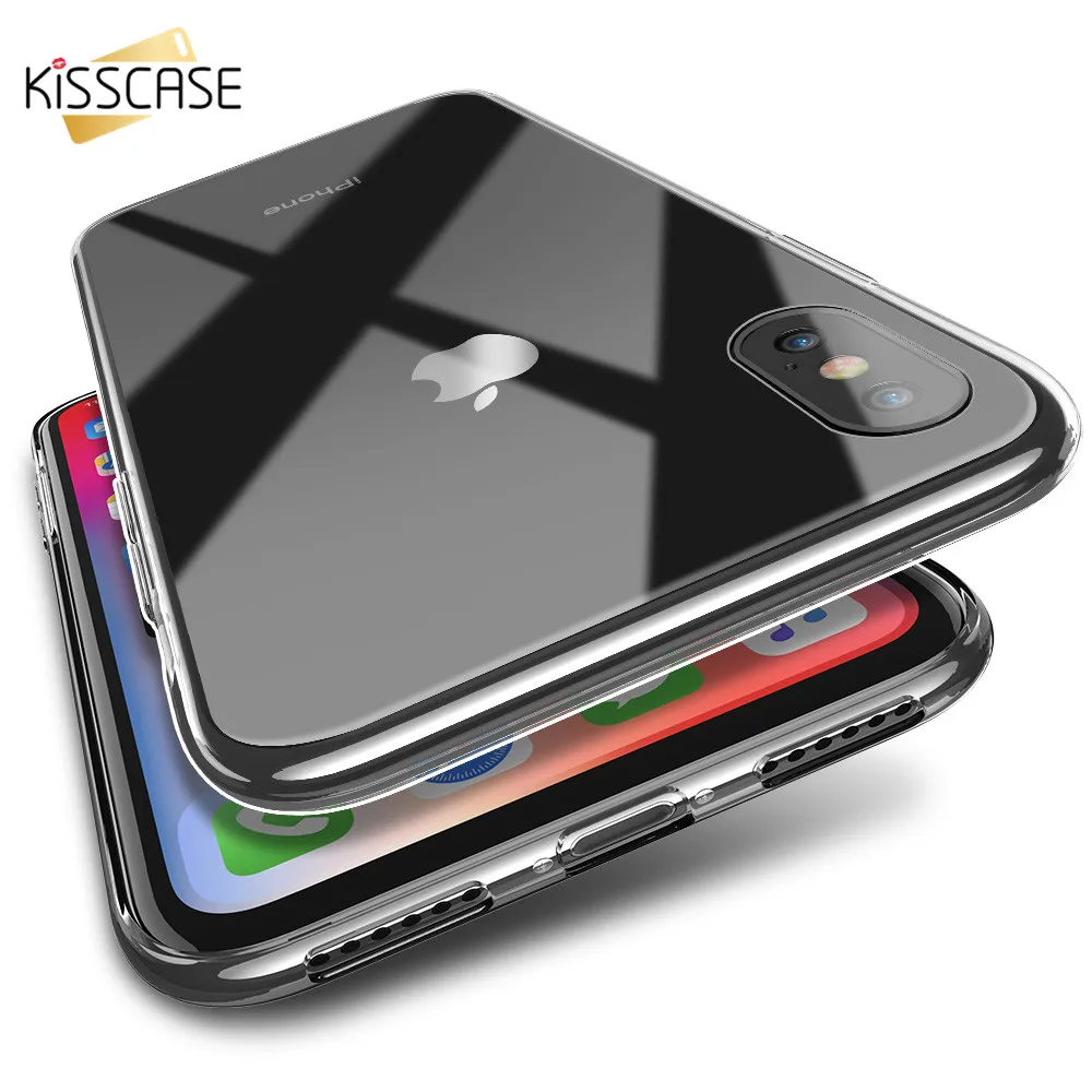 Ультра тонкий прозрачный мягкий чехол для телефона KISSCASE из ТПУ iPhone XR 7 8 6 6S Plus X XS MAX