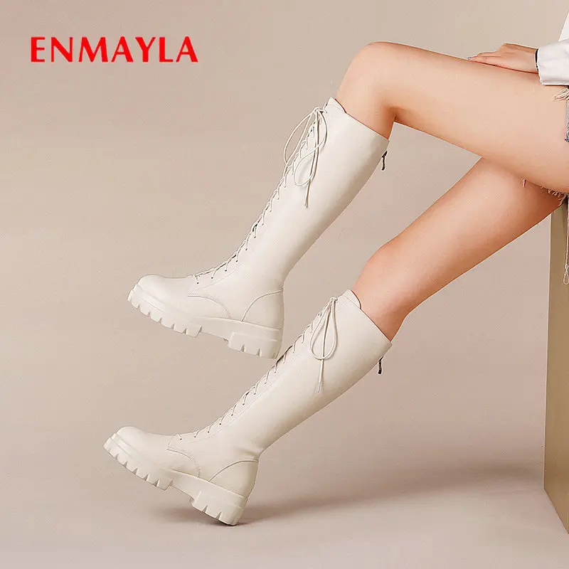 ENMAYLA 2019 зимние сапоги женские с круглым носком на платформе мотоциклетные из