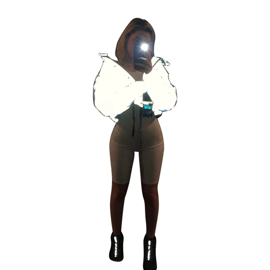 Winter Fashion Reflective Short Warm Women Coat Jackets Short Jacket Top Gray Color New Ladies Parka Spring Ladies Coat