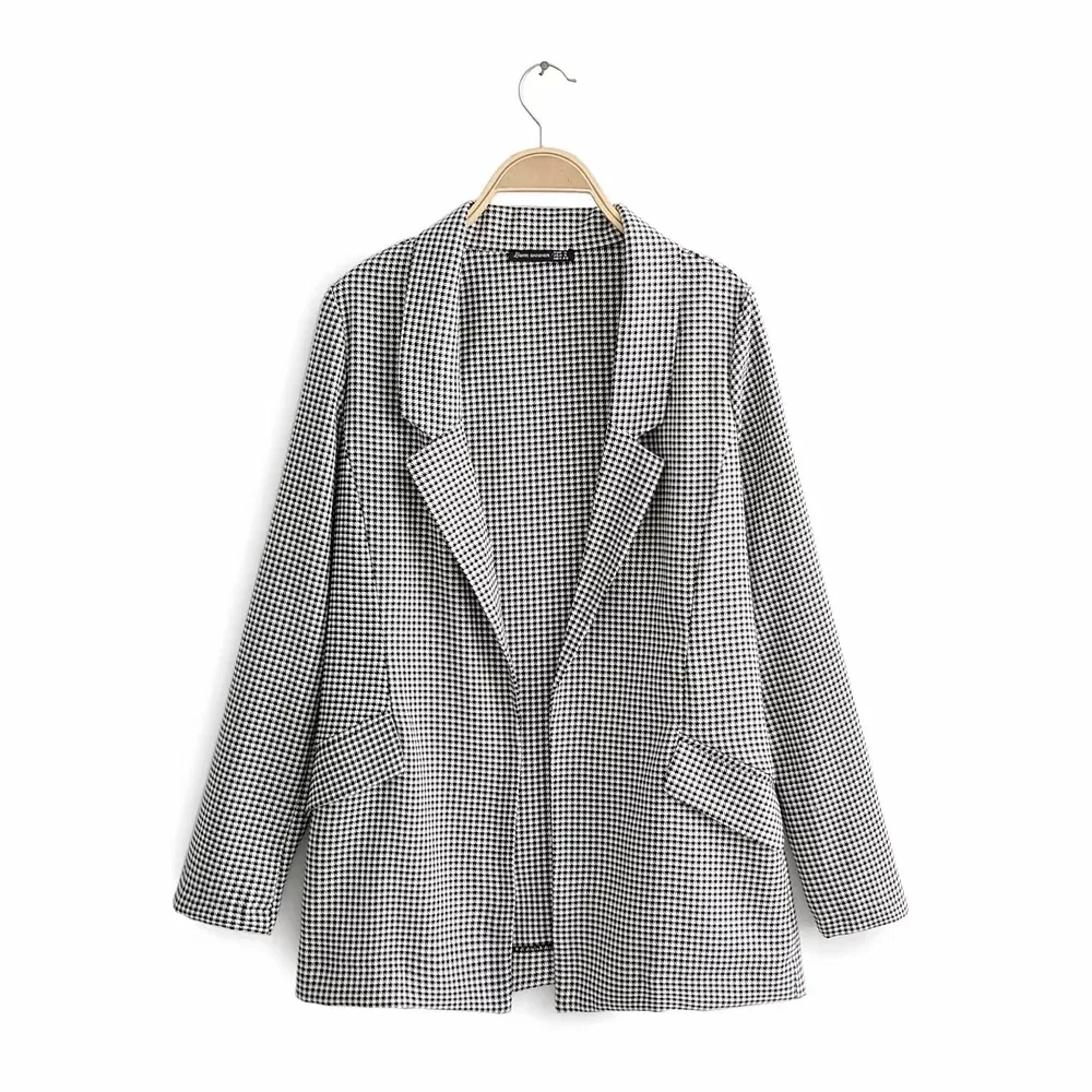 

2019 Autumn And Winter New Style Women's Retro Thousands of Birds Small Suit Loose-Fit Plaid Suit Jacket Women's