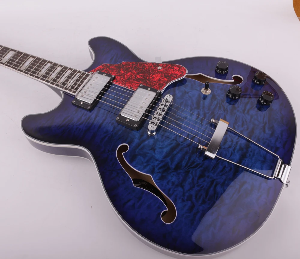 6-string electric jazz guitar in Dark Blue f hole Humbucker*2