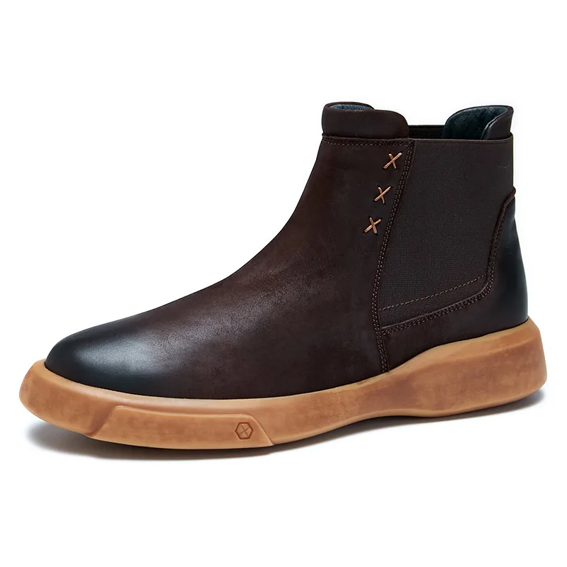 

Plus Velvet Desert Boots men High Quality Genuine Leather cowboy boots mens autumn winter retro men shoes cowhide cashmere