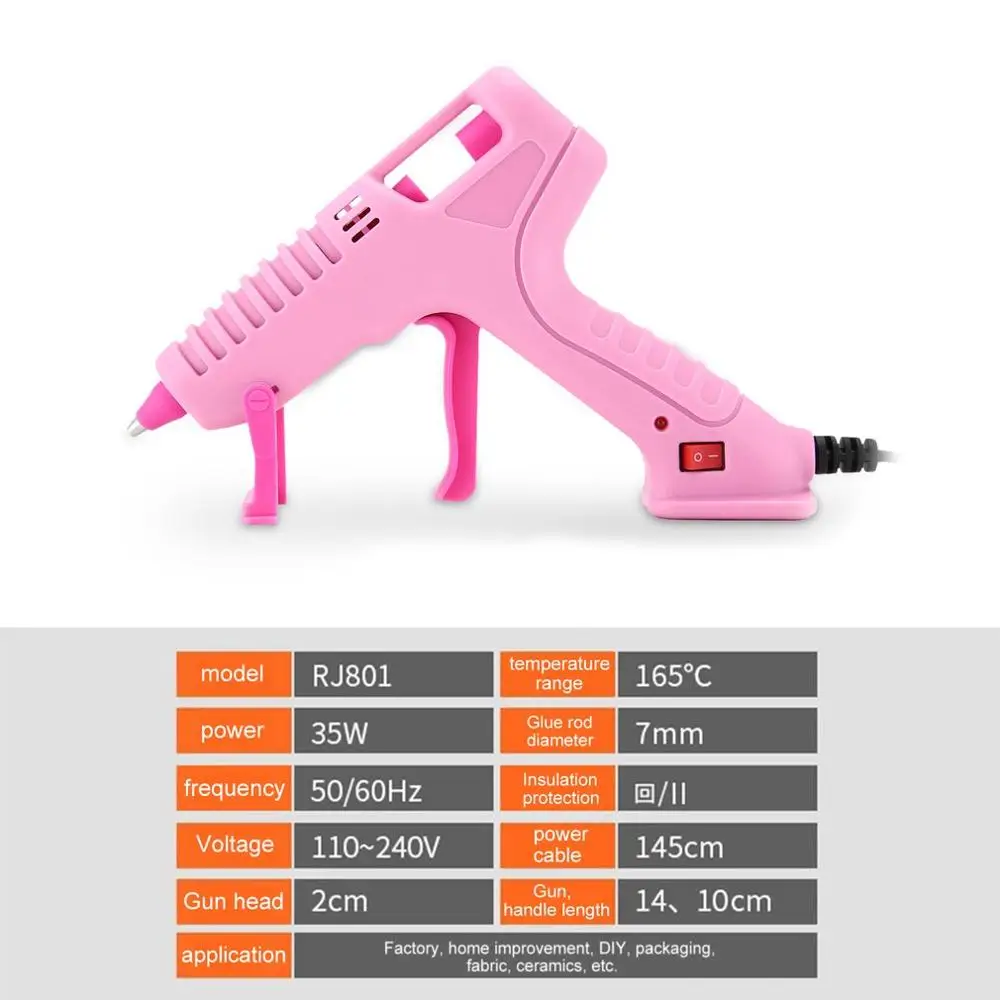 RJ801 30 Вт термоплавкий клеевой пистолет с клеевым стержнем для DIY ручной работы, инструменты для ремонта игрушек, электрические термоклеевые пистолеты розового цвета, американский тип
