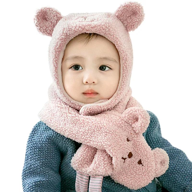 Baby Hat Scarf SetBaby Winter Warmer Scarf Cartoon Ear Design Hat Infant Cotton Collar Scarves Neckerchiefs Headwear Set