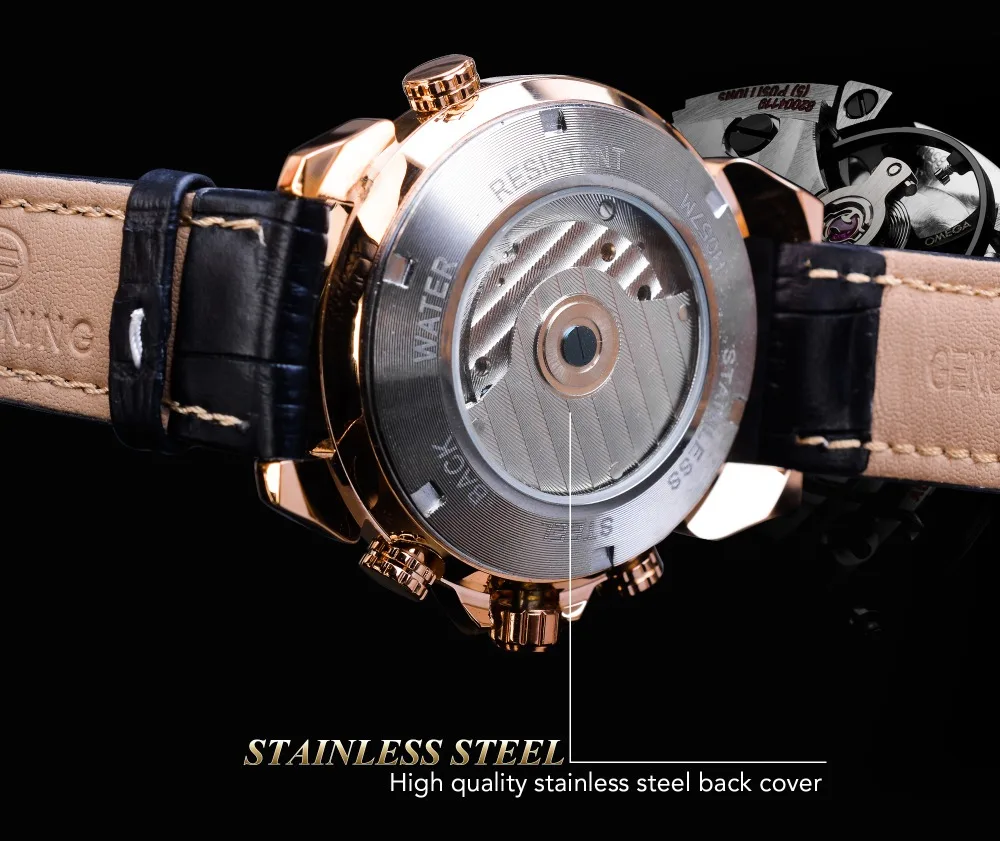 Forsining Rose Golden Tourbillon Мужские деловые часы Автоматические Большие Аналоговые часы с датой из натуральной кожи деловые спортивные часы Relogio