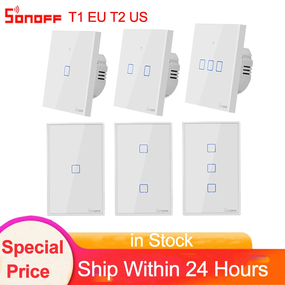 Sonoff tx t1 eu t2 us 1 2 3 gang interruptor de wifi, casa inteligente 433/rf, luz de parede, toque switch via ewelink funciona com alexa google home|Módulos de automação residencial| - AliExpress
