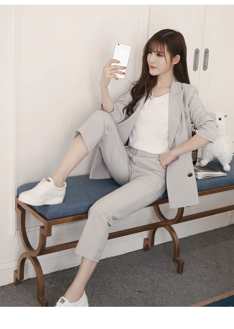 2 Комплект женской осенней одежды, костюм с длинными рукавами, брюки, два предмета, модная однотонная Свободная Женская одежда - Цвет: 2