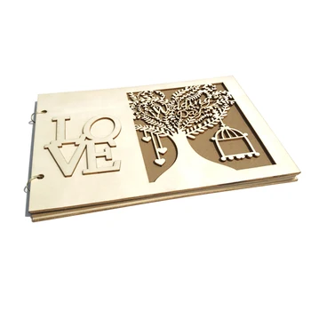 

40 Pages Wooden Love Tree Wedding Guest Book Ornament Personalized Rustic Sweet Wedding Anniversary Present Signature Book