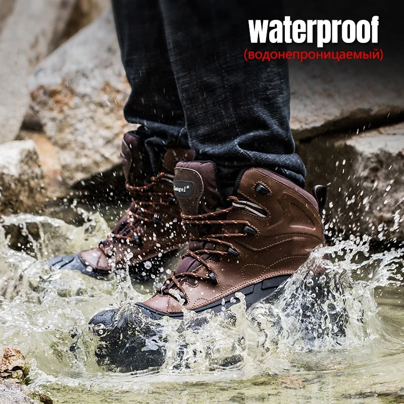 

Profession Waterproof Hiking Boots Men Cow Leather Lace-Up Outdoor Mens Shoes Climbing Trekking Tourism mountain Man Sneakers
