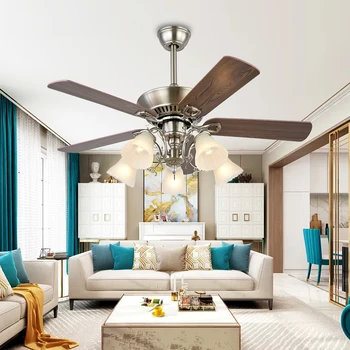 

2020 Hot Seller LED Popular Retro Ceiling Fan Dining Room Novelty Bedroom Living Room Wood Leaf Glass Lamp Shade Ceiling Fan