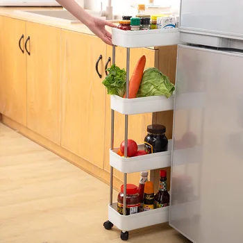 

· Kitchen Shelves Landing Multilayer Cracks Storage Shelf Gap Toilet Movable Trolley Pulley PV