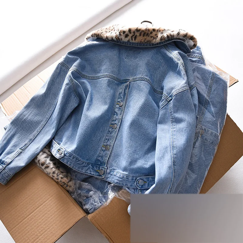 

Jt52 2019 Spring New Style Loose-Fit BF Harajuku-Style Fur Collar Joint Washing Jeans Coat Women's