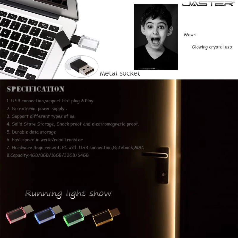 JASTER пользовательский DIY 3D внутренний Стандартный длинный стеклянный USB Стик 2,0 флеш-накопитель