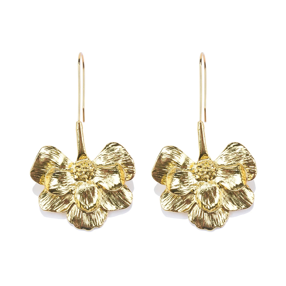 Metal Flower Petal Drop Earrings Women Gold Silver Color Maxi ZA Statement Dangle Earrings Jewelry Female Bijoux