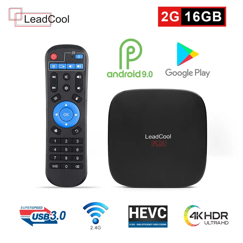 

Android 9.0 TV box Leadcool Plus 4K RK3318 Quad-Core H.265 decoder USB 3.0 Lan 100M Dual-band wifi Leadcool Android Set Top Box
