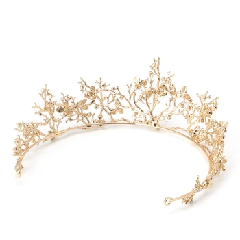 

Women Gold Rhinestone Flower Bridal Crown Tiaras Wedding Diadem Hair Accessories