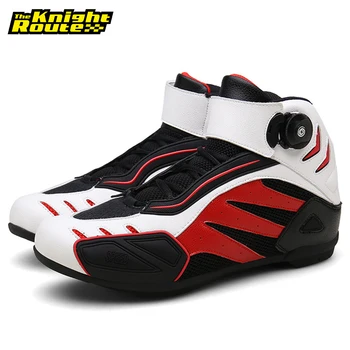 

Red White Motorcycle Boots For Motorcross Breathable Moto Boots Motorcyclist Motorborats Shoes Motorbike Biker Chopper Shoes Men