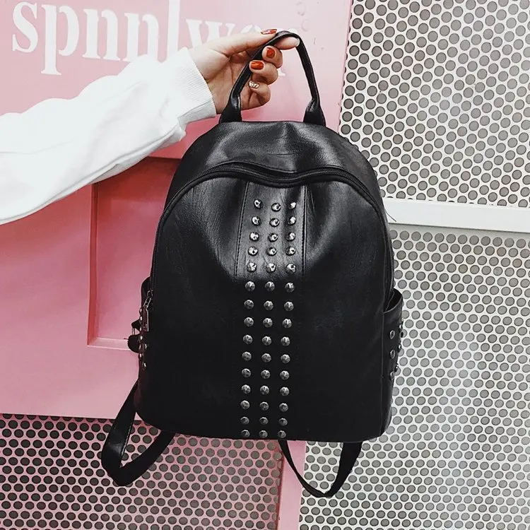 

2019 New Style WOMEN'S Backpack Fashion PU Leather Backpack Rivet Large-Volume Casual Versatile Shopping WOMEN'S Bag