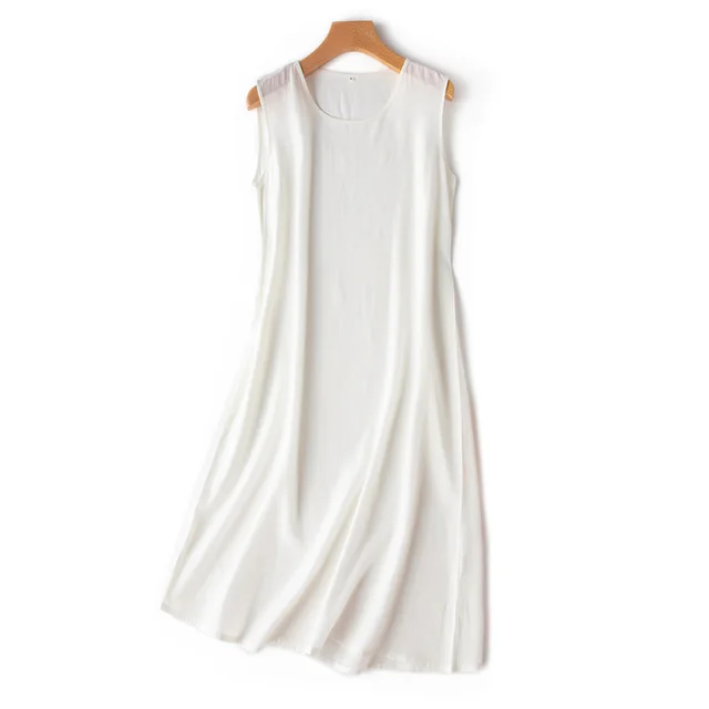 SuyaDream Woman Mini Dress 100%Silk Crepe Solid A line Sleeveless O neck Tank Dresses 2021 Spring Summer Chic Dress white