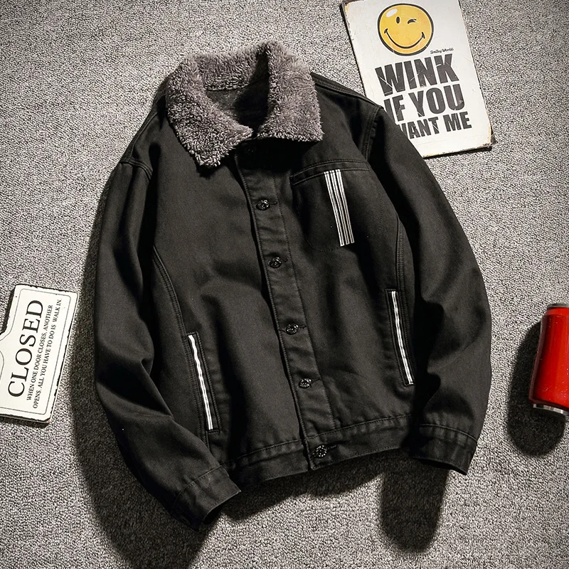 

18 Autumn And Winter New Style Men Solid Color Loose-Fit Jacket Japanese-style Men's Fashion plus Velvet Large Size Jacket Men's