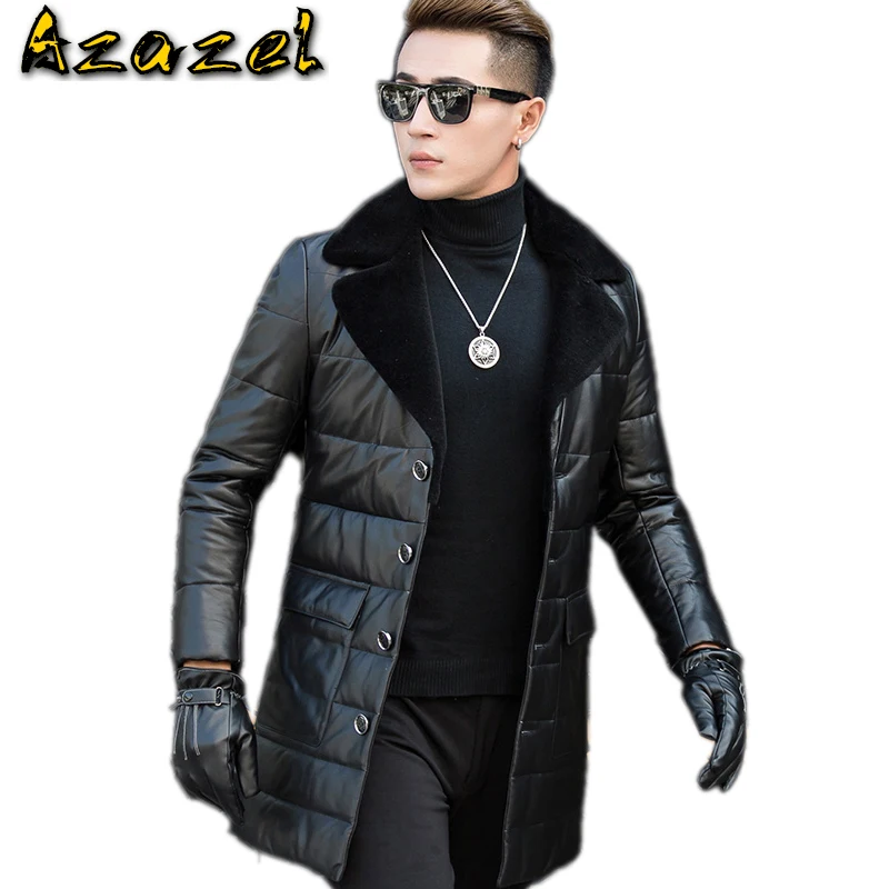 Azazel Новая зимняя мужская куртка из натуральной кожи куртка-пуховик овечьей
