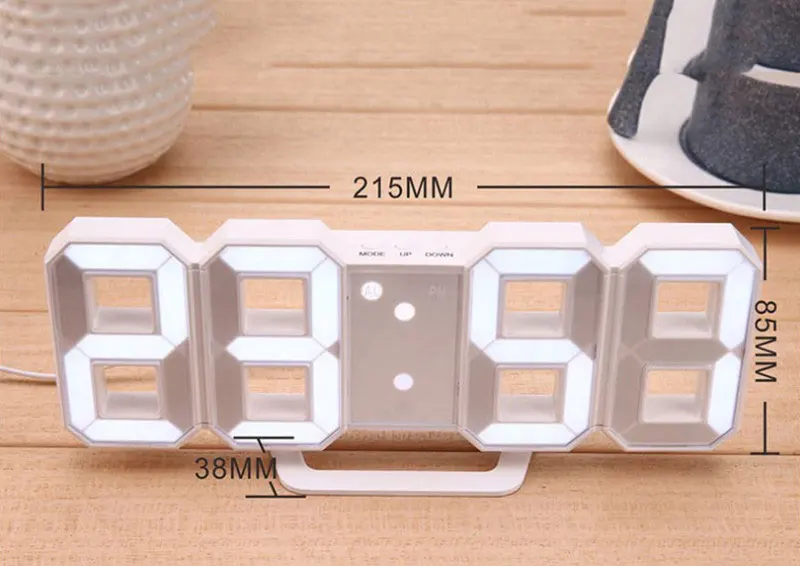 3D Будильник цифровой светодиодный дисплей времени украшение дома настенные часы 3 уровня яркость будильник Повтор большие умные часы USB кабель