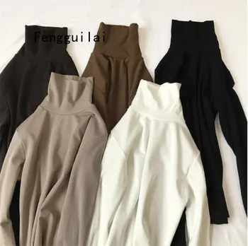 

2020 New Arrival Fall Winter Women Turtleneck Basic Tops Slim Full Sleeve Shirt Stretch Vintage Render Unlined Upper Garment